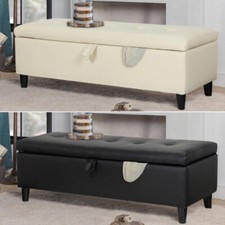 Storage Ottoman Pouffe Seat Bench Chest Toy Box Footstool Bed End Sofa Wood Legs