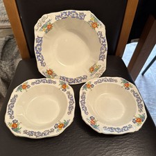 Vintage Alfred Meakin Bowl Set Dessert For 2 Harmony Shape Art Deco White Floral