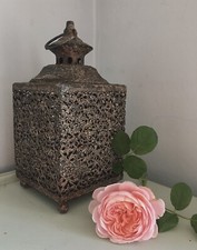 Rustic Moroccan Square Lantern Antique Metal Ornate French Moorish Garden Indoor