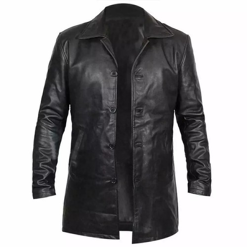 Men black long trench - black,