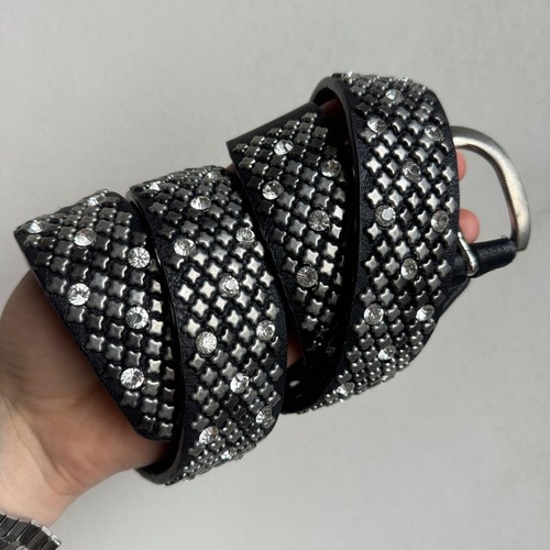 Studded black belt rhinestone - studded,