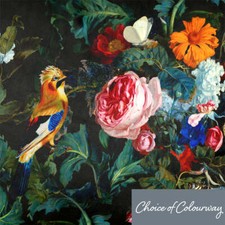 Luxury Designer Eco-Velvet UK Fabric Upholstery Curtain Metre Birds In Paradise