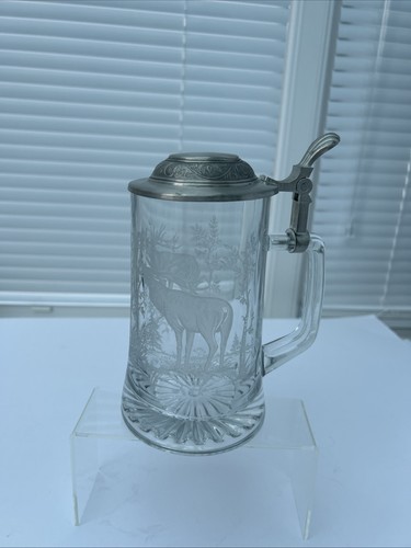 Vintage stag etched glass - etched, beer