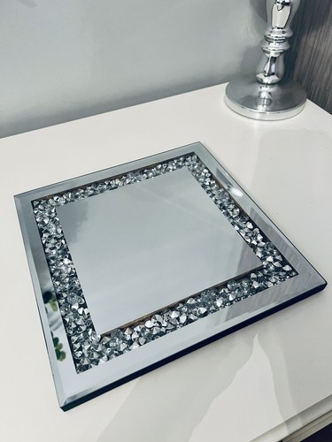 25cm square diamonte mirrored - square,