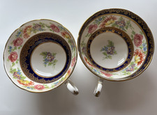 Paragon 2 vintage bone china teacups with saucers, double warrant. Blue.