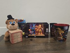 Five nights at Freddy’s 2 movie charatcers on stage plush bucket in cup blanket