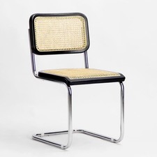 Dining Chair Cesca Inspired Black Cane Seat Backrest Metal Chrome Base