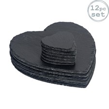 12 Piece Heart Slate Placemats & Coasters Set Rustic Dining Table Setting Grey