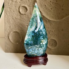 Natural Moss Agate Waterdrop Sculpture - Healing Stone Carving- 4.6LB