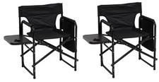 Folding Camping Garden Chair Aluminium Fishing Directors Chair w/ Side Table x 2