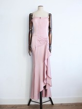 John Galliano S/S04 Light Pink Satin Panelled Gown with Ruffled High Slit