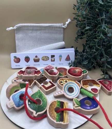 Montessori wooden lacing beads - lacing,