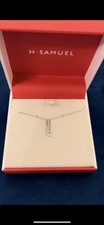 H Samuel Silver Pendant 0.10ct Diamond Long Drop Necklace Gift New RRP £219 Sale