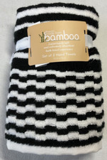 BAMBOO HAND TOWELS (2) BLACK WHITE 16 X 26 COTTON RAYON FROM BAMBOO NWT