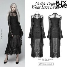 PUNK RAVE (like Killstar) Bell Sleeve Mesh Lace Black Midi Dress - Size XL