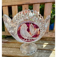 Large Hofbauer Crystal Ruby Byrdes Bird Footed Ornate Compote Dish