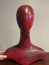 Vintage Art Deco Humanoid Form Red Mannequin Head Sculpture Bust ~ Imperfect 👀