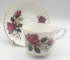 Vintage Salisbury Fine Bone China Tea Cup and Saucer Set Red Roses Gold Trim