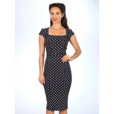 Stop Staring! Alicia Estrada Celebrity 1950's Dress Small Blue Dot Rockabilly