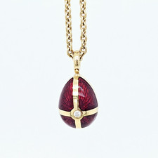 Faberge Red Enamel Egg Diamond Pendant Necklace, 18ct Yellow Gold