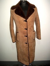 SHEARLING SHEEPSKIN CROMBIE OVERCOAT JACKET COAT 8 Brown Wool LONG TRENCH Blazer