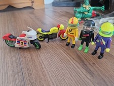Vintage Playmobil 1990's Motorbikes X 2 Plus 3 Racing Figures. (no Handlebars)