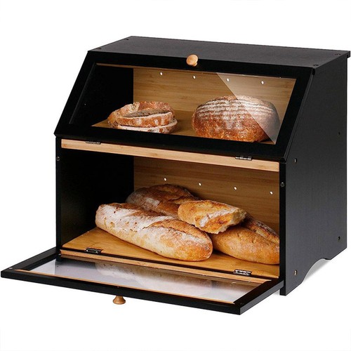 Double decker wooden bread - decker, bin