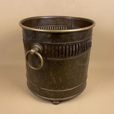 Antique Metal Brass Gold Coal Bucket Handle Fireside Scuttle Cylinder Copper