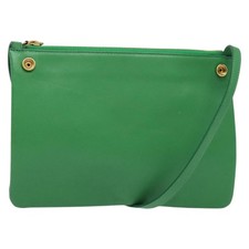 CELINE Trio Shoulder Bag Leather Green Gold Auth BA5510