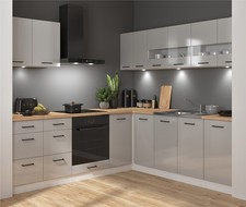 Corner Kitchen Set 11 Units Complete DIY Fitted Cabinets Light Grey Gloss Junona