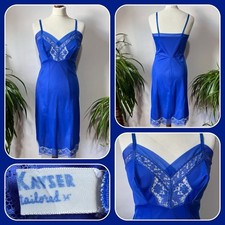 Vintage 1960s Kayser Blue Nylon Slip Petticoat Underwear Dress Size 10