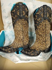 Lane LILLY Cowboy Boots 7.5 Jet Black Cat's Meow Leopard Suede Leather Western