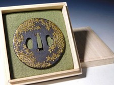 Heianjo School Brass Inlay Large 鍔 Tsuba early Edo original tsuba antique