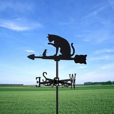 Cat Weathervane Gift Iron Wind Direction Indicator for Outside Fence Yard
