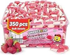 Sweetzone Strawberry Puffs Soft fruity Gummy  , 800g, 350 pices in a tub. Halal