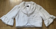 Gold Women’s White Faux Fur Shrug Collar  Diamanté Hook & Eye Fastening Sz 14