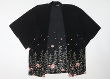 H&M Women's Black Kimono Floral Embroidered Open Front Small