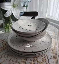 next Seattle organic shape black & white Textured Dinner Set 12 pcs