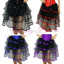 Long Tutu Skirt Satin Trim Burlesque Fancy Dress Women Halloween Costume 6-24 UK