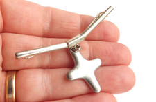 1980s Collar Bar Clasp Stay Clip Silver Tone with Stylised Cross to Centre