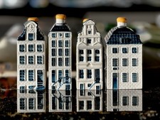 Blue Delft KLM Bols Miniature Amsterdam Houses 55, 57, 58 & 69 Empty