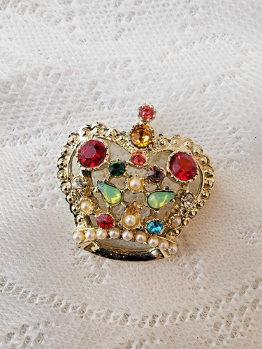 Vintage bejeweled crown brooch - vintage,