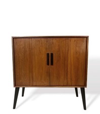 VINTAGE MID CENTURY RECORD PLAYER STAND CABINET VINYL STORAGE SIDEBOARD