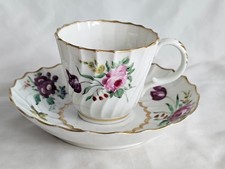 ELEGANT FLORAL FLIGHT WORCESTER COFFEE CUP & SAUCER BOWL, CIRCA 1790