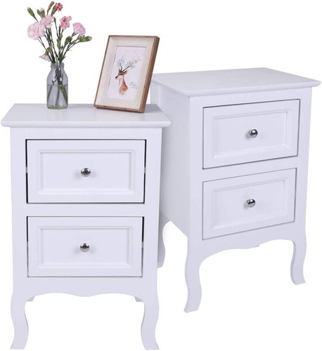 White wood bedside table - table, pair