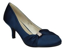 LADIES NAVY BLUE SATIN LOW 
