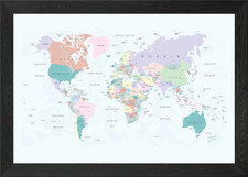 World Map Pastel Framed Wall
