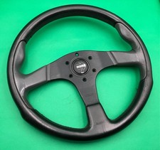Genuine 1996   " MOMO "  350mm 3 Spoke Black/Grey Leather Steering Wheel  (M18)