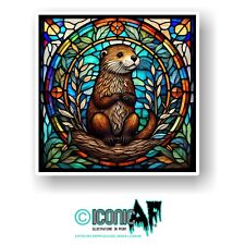 LARGE Cute Wild Otter Stained Glass Window Effect Vibrant Vinyl Sticker Decal