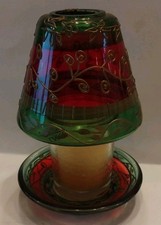Yankee Candle Small Glass Shade & Tray Green Gold & Red (10)